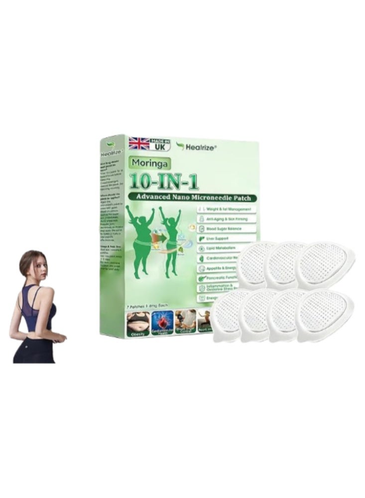 Moringa 10-in-1 Advanced Nano-Microneedle Patches, 10 In 1 Microneedle Patches, 7 Pieces Breathable Gentle Sticker, For Reduces Abdominal Fat Women Girls Boy Belly Slimming - Image 1