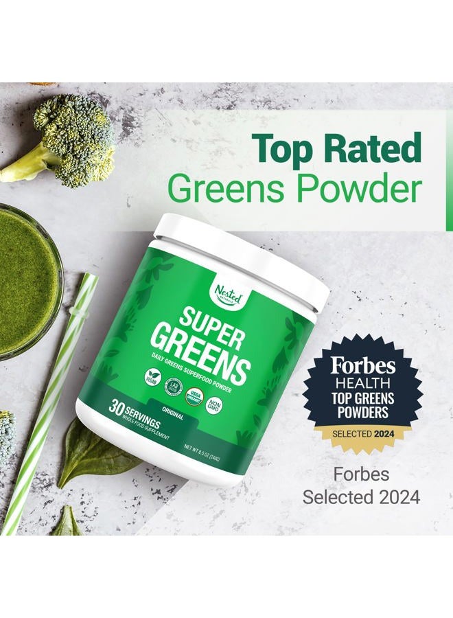 Nested Naturals Super Greens Daily Greens Superfood Powder - Certified USDA Organic Green Powder w/20+ Whole Foods, Spirulina Powder, Wheat & Barley Grass - Probiotics, Fiber & Enzymes - Original Flavour, 30 Servings - Image 2
