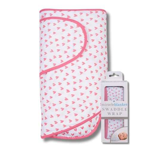 Miracle Blanket Swaddle Wrap – Help Your Newborn Sleep Longer – Soft & Secure Sleep Sack for Infants – Easy-to-Use Swaddling Blanket for a Calm Baby (Coral Hearts) - Image 1