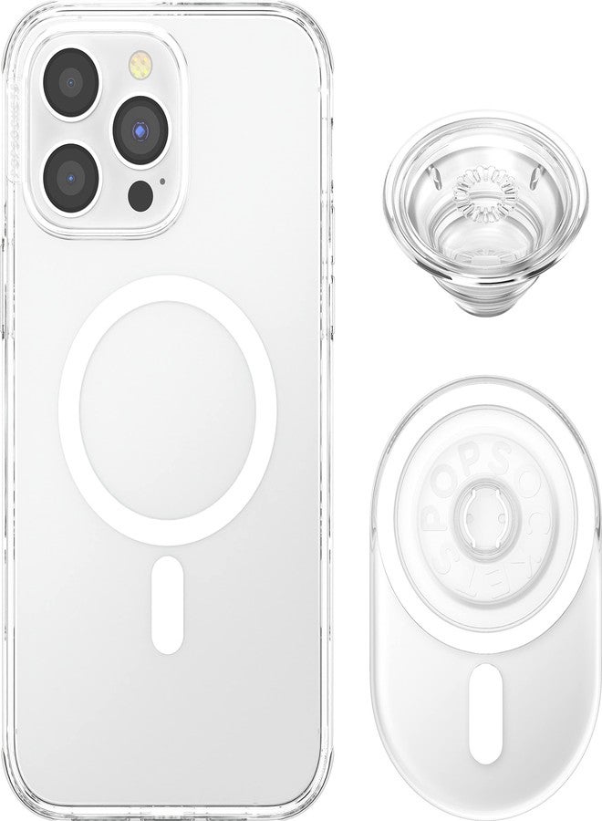 POPSOCKETS غطاء PopSockets لجهاز iPhone 14 Pro Max وقبضة الهاتف متوافق مع MagSafe، حامل الهاتف، متوافق مع الشحن اللاسلكي - شفاف - Image 2