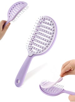GIFT Self Cleaning Hair Brush, Easy Clean Detangling Brush, Curved Vented Detangler Brush for Faster Blow Drying for Women Men Kids, Wet & Dry Hair (Purple)  - Image 1