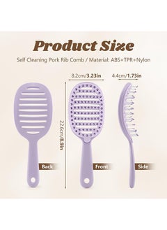 GIFT Self Cleaning Hair Brush, Easy Clean Detangling Brush, Curved Vented Detangler Brush for Faster Blow Drying for Women Men Kids, Wet & Dry Hair (Purple)  - Image 2