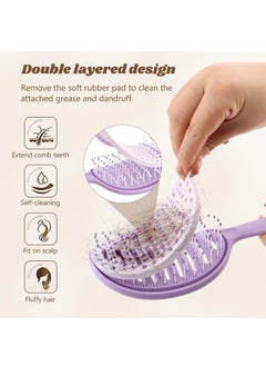 GIFT Self Cleaning Hair Brush, Easy Clean Detangling Brush, Curved Vented Detangler Brush for Faster Blow Drying for Women Men Kids, Wet & Dry Hair (Purple)  - Image 3