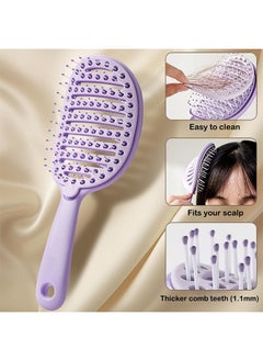 GIFT Self Cleaning Hair Brush, Easy Clean Detangling Brush, Curved Vented Detangler Brush for Faster Blow Drying for Women Men Kids, Wet & Dry Hair (Purple)  - Image 5