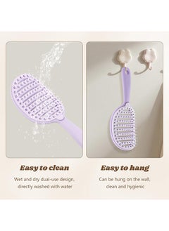 GIFT Self Cleaning Hair Brush, Easy Clean Detangling Brush, Curved Vented Detangler Brush for Faster Blow Drying for Women Men Kids, Wet & Dry Hair (Purple)  - Image 4