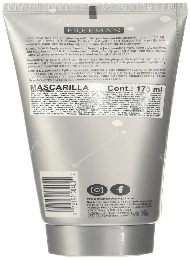 Freeman Cosmic Metallic Peel-Off Mask - Purifying Platinum for Women - 6 oz Mask - Image 2
