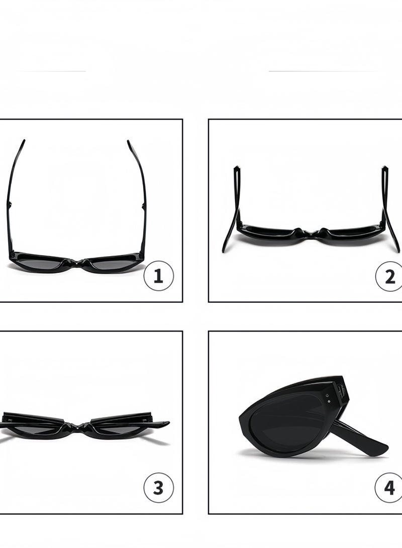 2025 Fashion Sunscreen and UV Protection Sunglasses, Foldable, Women's Sunglasses with Cat Eye Design, Fashion Small Frame Sunshade, Black - Image 5