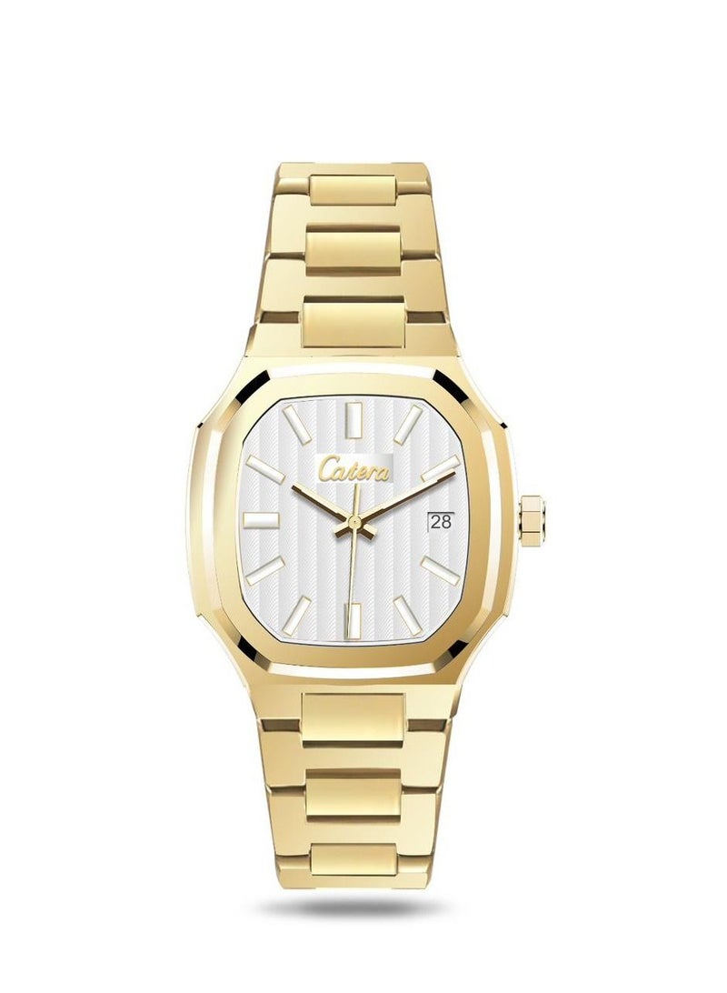 Steel watch for men by Catera, golden, with a white dial