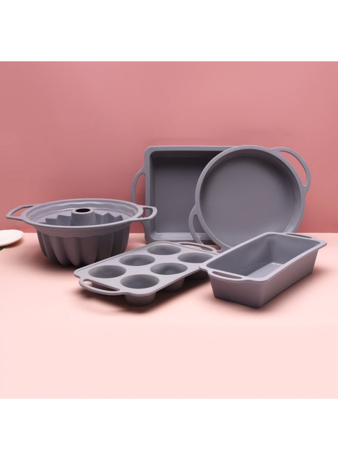 Full Set Of Cake Mold Silicone Baking Tools Suit Kitchen Household Bread Mold Non-stick Cake Baking Tray-Specification:5-piece Set Upgraded Version With Stainless Steel-Colour:European Blue - Image 1