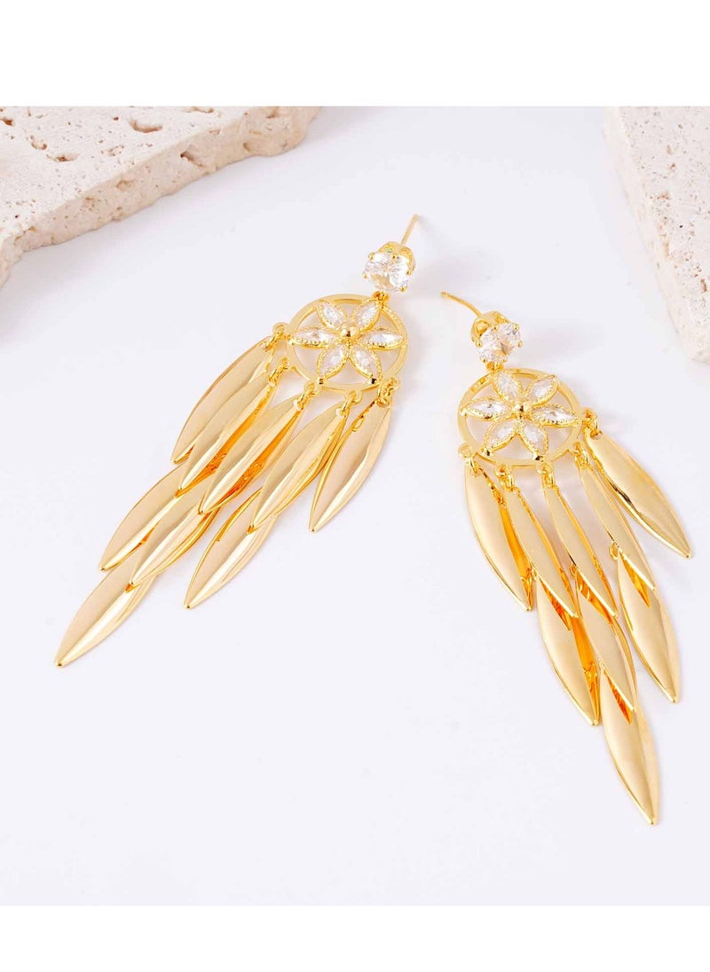 FASHION Circular Petal Studded Diamond Willow Pendant Nail Earrings  - Image 2