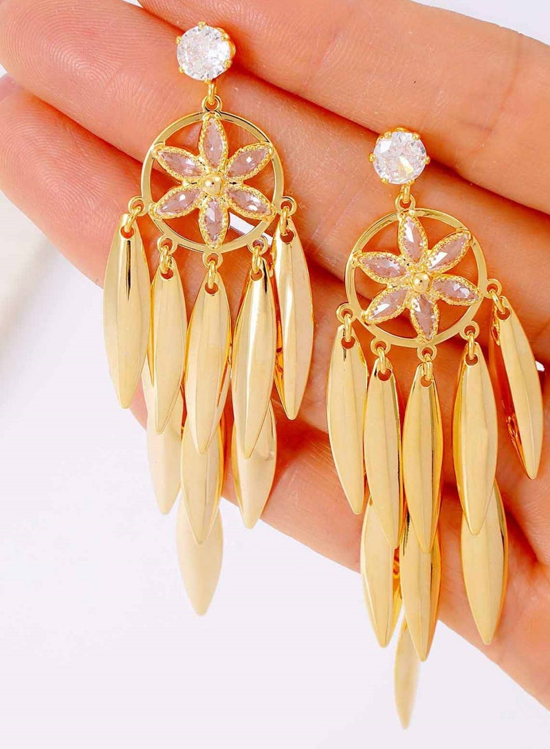 فاشون أقراط مثقوب مع بتلات دائرية مطرزة الصفصاف المعلقات - Image 4