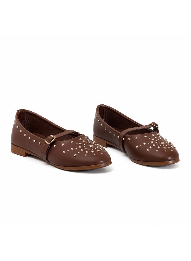 LIFESTYLISH Ballerina Leather Emroided With Buckle BF-817 - Brown - Image 2