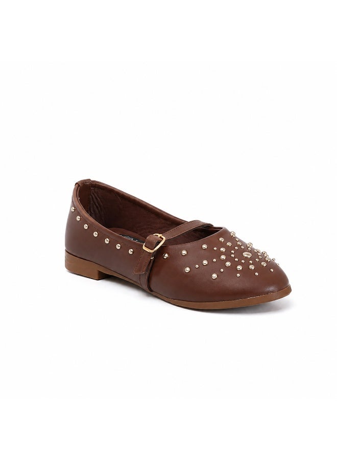 LIFESTYLISH Ballerina Leather Emroided With Buckle BF-817 - Brown - Image 3