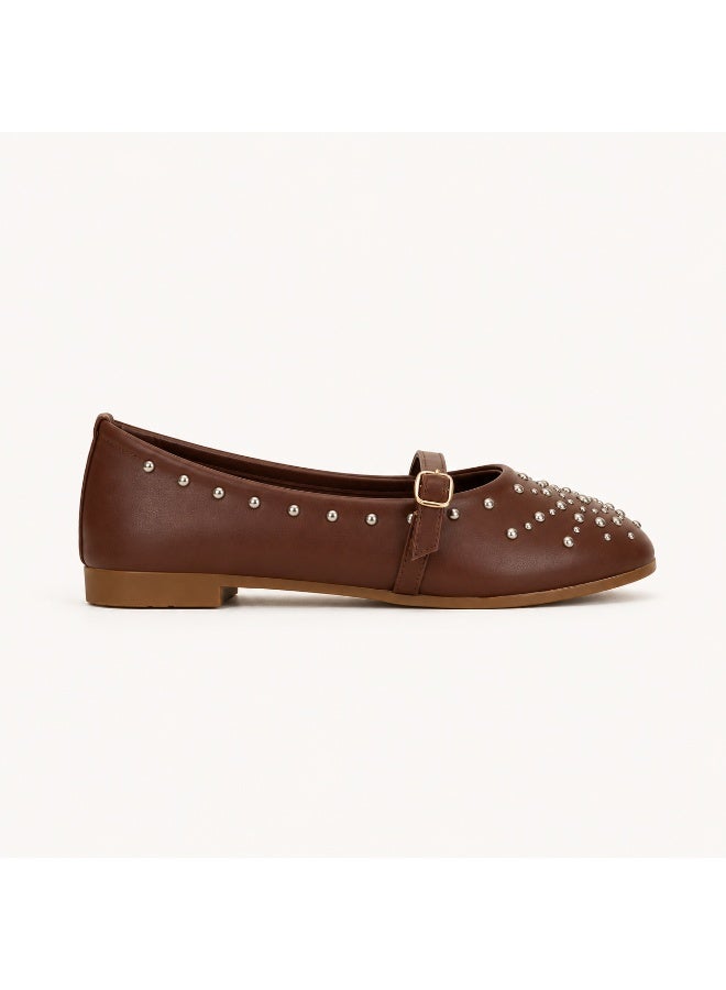 LIFESTYLISH Ballerina Leather Emroided With Buckle BF-817 - Brown - Image 4