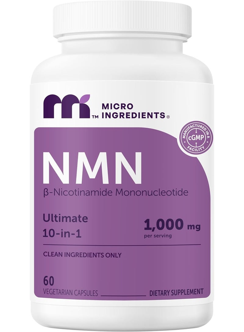 مايكرو إنجريدينس مركب NMN 1000 ملغ لكل جرعة، 120 كبسولة نباتية | 10 في 1 مع نياسيناميد مونونوكليوتيد، ريزفيراترول، CoQ10، كيرسيتين وغلوتاثيون | مكمل NAD+ المسبق | خالٍ من الحشوات - Image 1