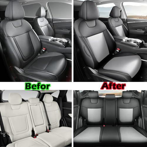 HKZ Custom Fit Leather Seat Covers for Hyundai Tucson Petrol 2022 2023 2024 2025 (XRT,SE,SEL,N Line,Limited) 5-Seats Fulls Set - Black+Grey - Image 3