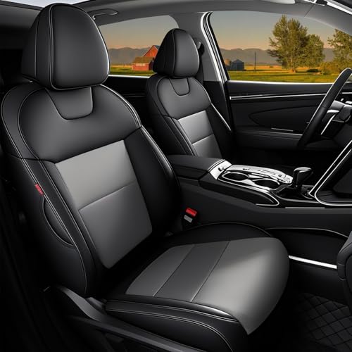 HKZ Custom Fit Leather Seat Covers for Hyundai Tucson Petrol 2022 2023 2024 2025 (XRT,SE,SEL,N Line,Limited) 5-Seats Fulls Set - Black+Grey - Image 1