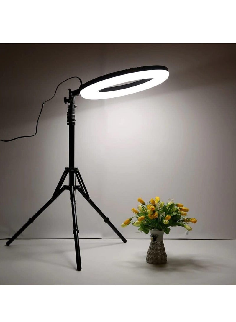 حلقة إضاءة ليد مع 3 أوضاع ألوان قابلة للتعتيم للتصوير لليوتيوب والتقاط الصور والفيديو والبث المباشر والمكياج ومدونات الفيديو (تشمل 3 حوامل + ريموت كنترول، حلقة 46 سم + حامل) - Image 4