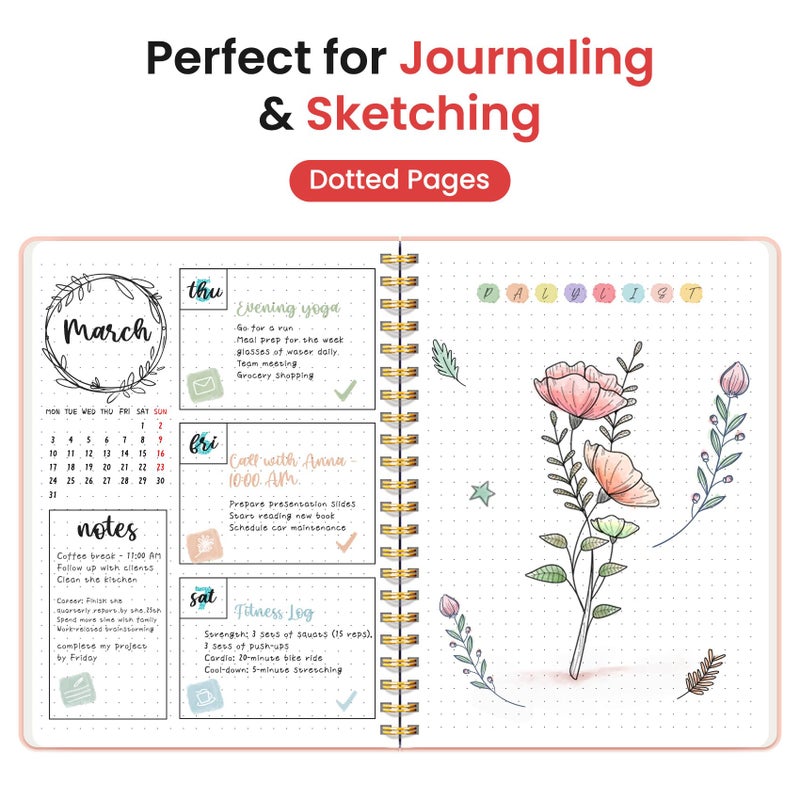 Taja Dotted Spiral Journal Notebook for Women & Men, 140 Pages, Dotted Notebook for Journaling & Note Taking, Journals for Writing, A5(5.7" x 7.9") â€“ Pink - Image 3