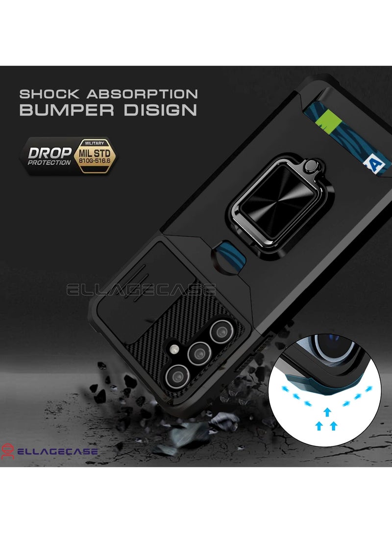 ELLAGECASE حافظة مقاومة للصدمات مع فتحة بطاقة، قاعدة وحماية كاميرا قوية لجهاز سامسونج جالكسي S24 بلس / S25 بلس – تشمل لوحة معدنية مخفية - Image 2