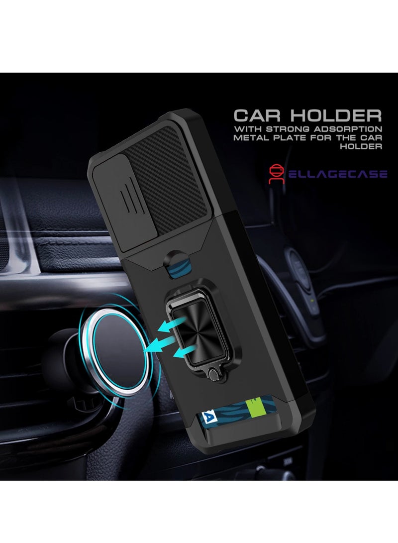 ELLAGECASE حافظة مقاومة للصدمات مع فتحة بطاقة، قاعدة وحماية كاميرا قوية لجهاز سامسونج جالكسي S24 بلس / S25 بلس – تشمل لوحة معدنية مخفية - Image 4