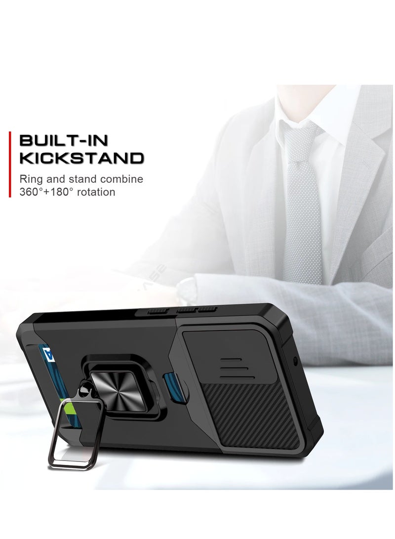 ELLAGECASE حافظة مقاومة للصدمات مع فتحة بطاقة، قاعدة وحماية كاميرا قوية لجهاز سامسونج جالكسي S24 بلس / S25 بلس – تشمل لوحة معدنية مخفية - Image 5