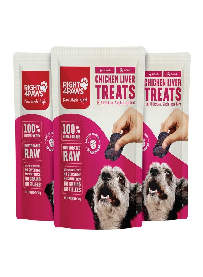 RIGHT4PAWS Chicken Liver Treats - 100% Natural & Raw, Gently Dehydrated, Grain-Free, Human-Grade Animal Meat for Dogs, 70g (Pack of 3) - Image 1