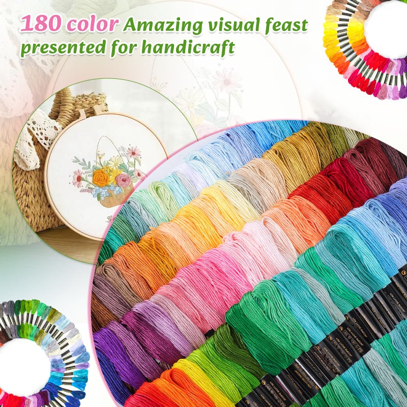 LOVIMAG Embroidery Thread Floss 180p Colors Skeins Friendship Bracelet String Making Bracelets Cross Stitch Kit Supplies Thin Yarn Sewing Patterns Strings Cotton Crochet Braces Wrap Rainbow Crafts - Image 4
