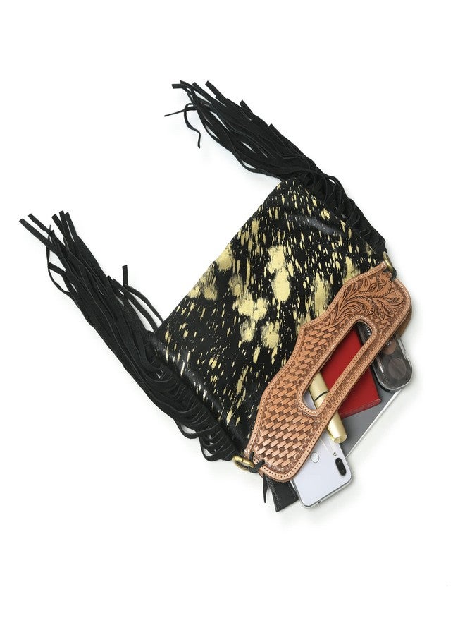 ADYAN Stylish Cowhide Leather Handbag with Intricate Western Design - Perfect for Every Occasion, Black and Golden - Image 5