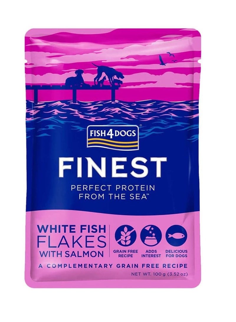 (فيش٤دوجس) عبوة من قطعتين: طعام رطب للكلاب البالغة من "Fish4Dogs" (تشكيلة Finest) - رقائق السمك الأبيض مع السلمون، وزن 100 جرام. - Image 2