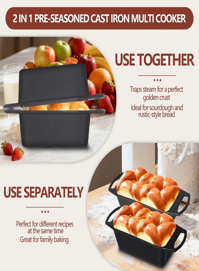 KEESHA 9"×5" Inch Cast Iron Loaf Pan with Lid, 2 in 1 Sourdough Bread Pans for Baking, Cake, Meatloaf and Homemade Bread, Even Heat Distribution, 2 Pack - Image 4