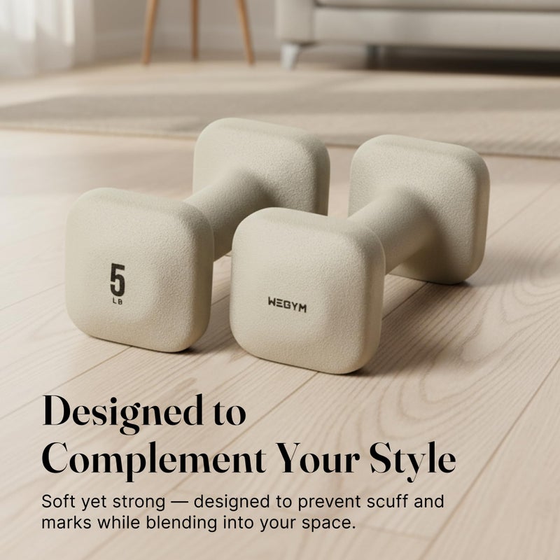 WeGym SafeGrip Square Dumbbells with Anti Slip Handles, Aesthetic Free Weights for Home Workouts, Stable Design Prevents Rolling during Floor Exercises (5LB, Pair Sandstone) - Image 4