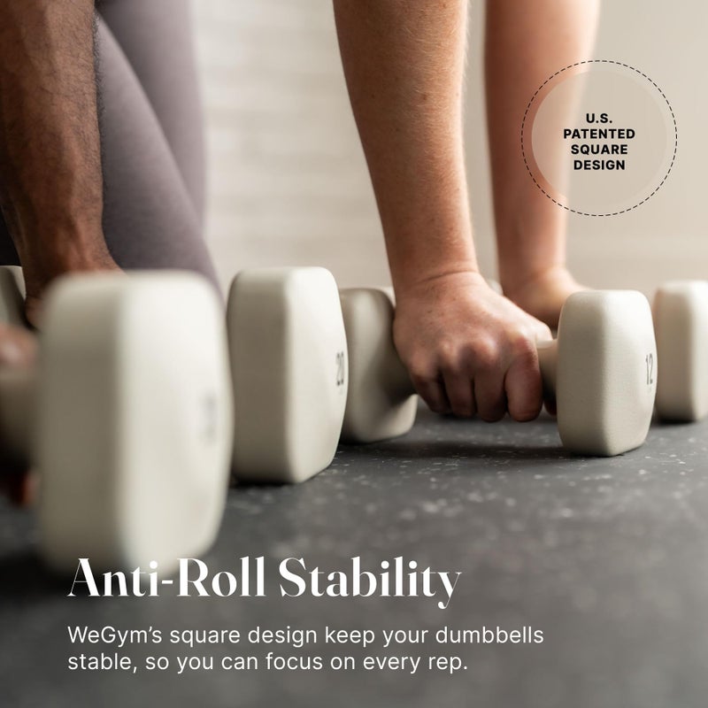 WeGym SafeGrip Square Dumbbells with Anti Slip Handles, Aesthetic Free Weights for Home Workouts, Stable Design Prevents Rolling during Floor Exercises (5LB, Pair Sandstone) - Image 3