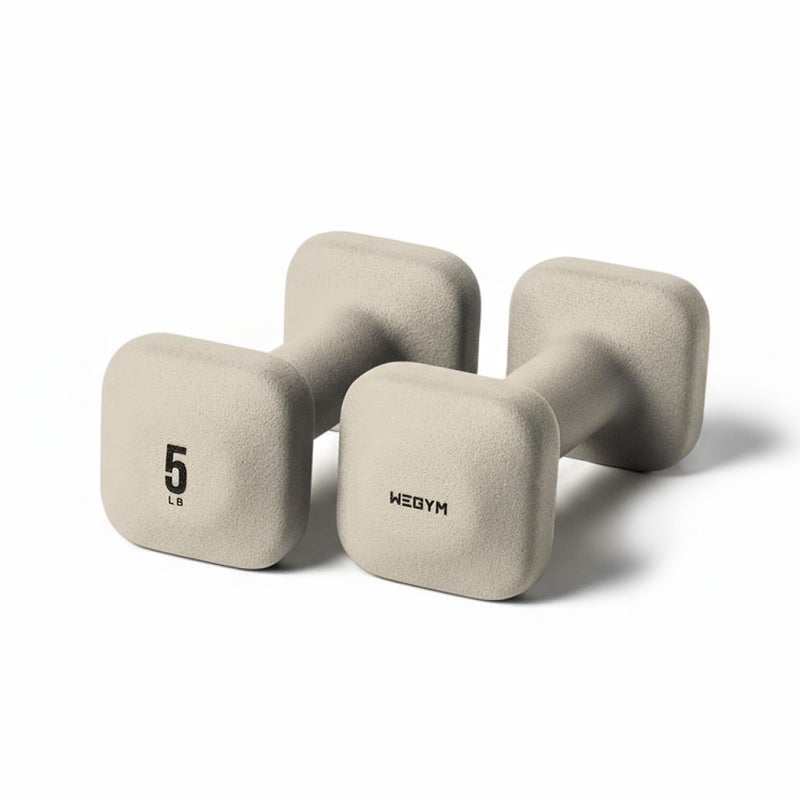WeGym SafeGrip Square Dumbbells with Anti Slip Handles, Aesthetic Free Weights for Home Workouts, Stable Design Prevents Rolling during Floor Exercises (5LB, Pair Sandstone) - Image 1
