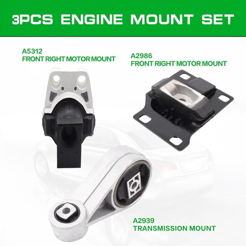loongrie Engine Motor and Transmission Mount Kit for 2005-2007 Ford Focus 2.0L 2.3L - Set of 3 - Image 2