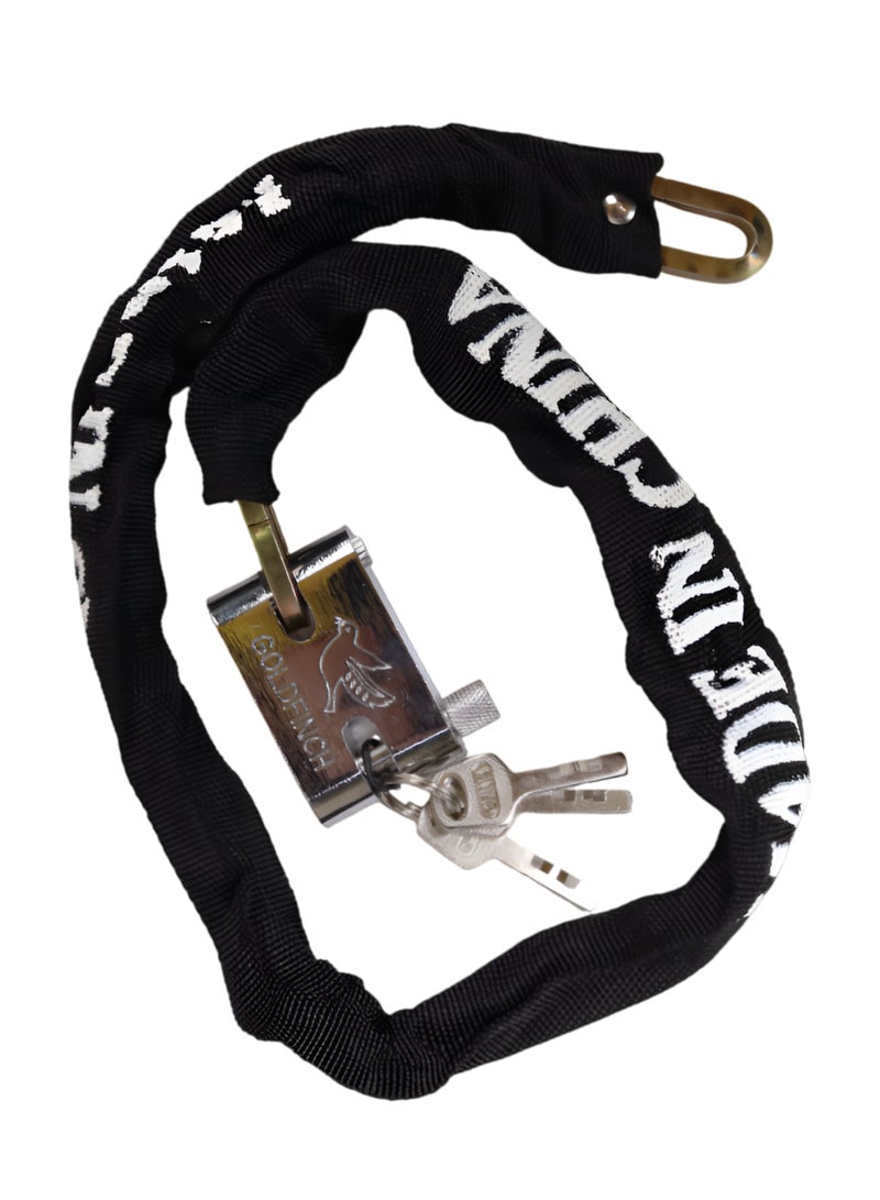 Toshionics قفل سلسلة دراجة ثقيل مع مفتاح T114637 | سلسلة فولاذية بطول 83 سم مع غلاف نايلون | قفل مضاد للسرقة للدراجة، الدراجة النارية، السكوتر، البوابة والأمان الخارجي باللون الأسود - Image 2