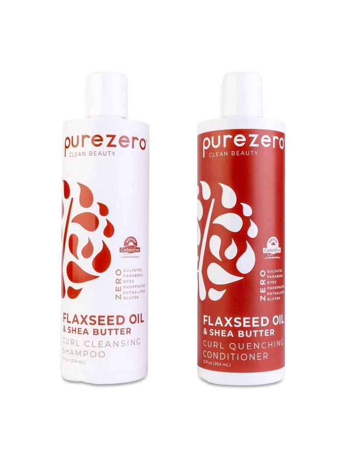 Purezero (Flaxseed Oil & Shea Butter) - Flaxseed Oil & Shea Butter Shampoo and Conditioner Set - Curl Care - For Curly Hair Detangle & Defrizz - Zero Sulphates/Parabens/Dyes -100% Vegan & Cruelty F... - Image 1