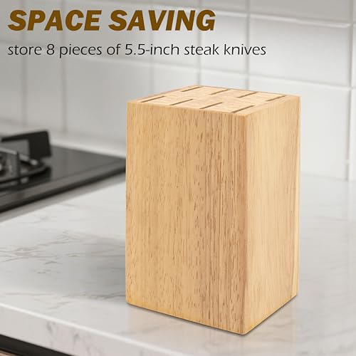 RedCall 8 Slots Steak Knife Block Holder, 5.5" Wooden Small Knife Block without Knives,Compact and Space Saving Storage Knife Holder for Counter Top (Natural-1) - Image 5