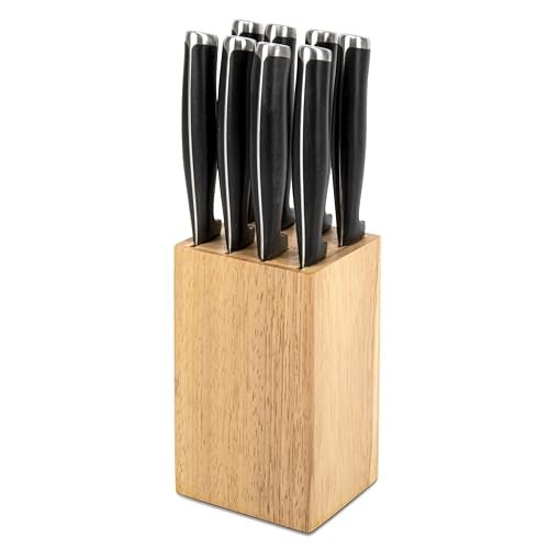 RedCall 8 Slots Steak Knife Block Holder, 5.5" Wooden Small Knife Block without Knives,Compact and Space Saving Storage Knife Holder for Counter Top (Natural-1) - Image 1