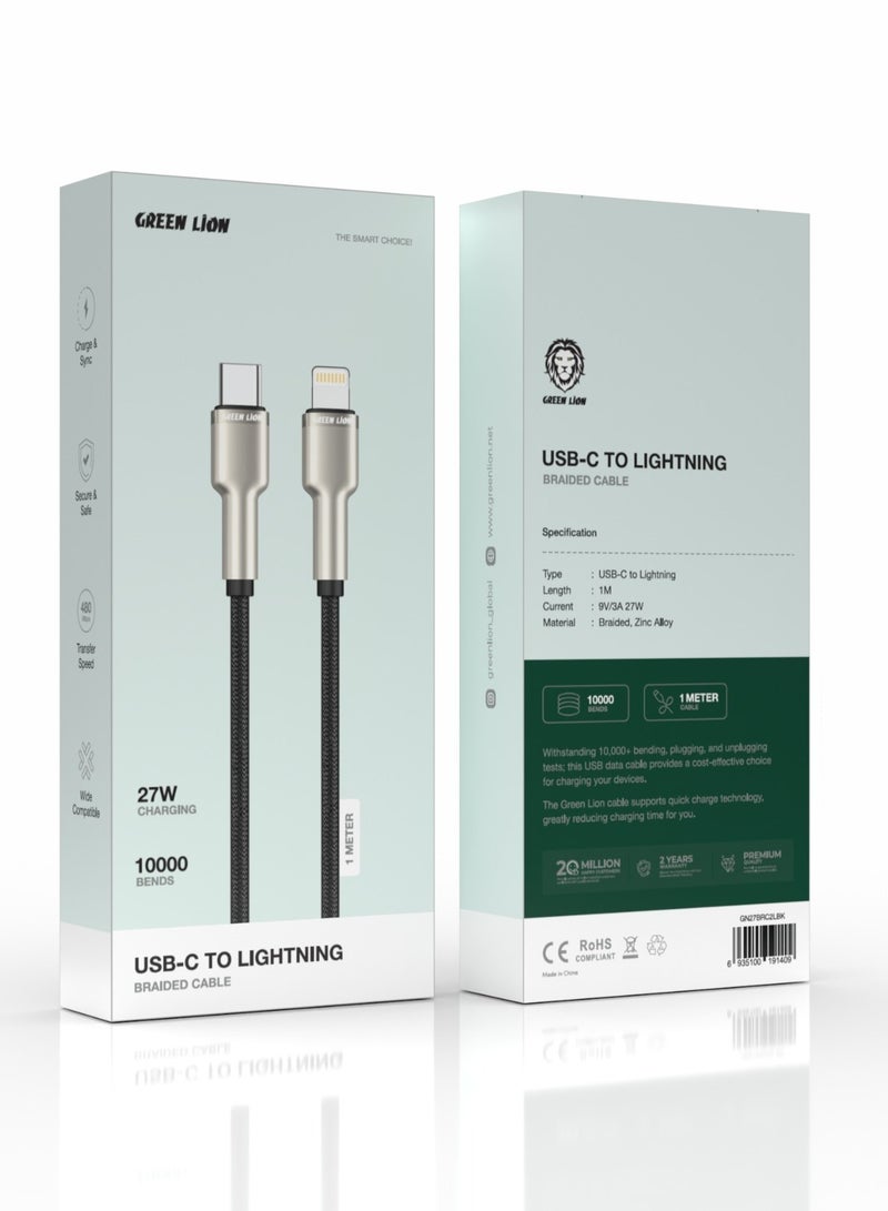 GREEN LION USB-C to Lightning Braided Cable / LED Indicator / Charge & Sync / High Transfer Speed / Wide Compatible / Secure and Safe / 1 Meter Length / 1000 Bends - Black - Image 2