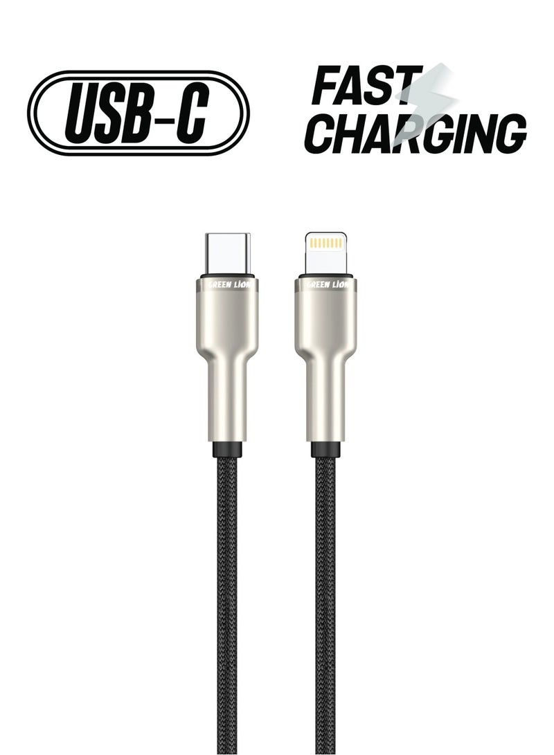GREEN LION USB-C to Lightning Braided Cable / LED Indicator / Charge & Sync / High Transfer Speed / Wide Compatible / Secure and Safe / 1 Meter Length / 1000 Bends - Black - Image 1