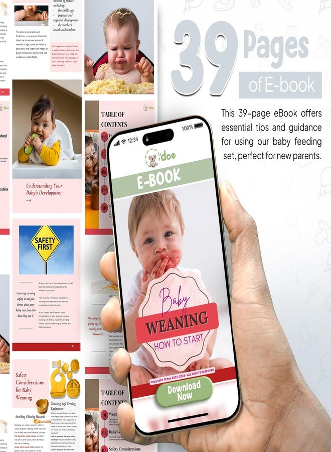 O'doe 11-Piece BPA-Free Silicone Baby Feeding Set | Thick & Soft Suction Plates, Baby Food Bowl, Wooden Fork & Spoon, and More | Make Mealtime Fun and Easy for Your Little One | Grey V1 - Image 5