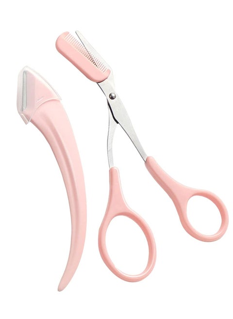 2Pcs Eyebrow Scissors with Comb,Professional Precision Eyebrow Trimmer Set,Eyebrow Razor,Non Slip Eyebrow Trimming Scissors Small Eyebrow Grooming Kit Hair Removal Beauty Tool for Women Men(Pink)