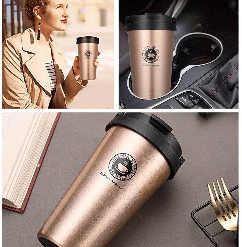 FYCAN Stainless Steel 500ML Coffee Mug Insulated Coffee Cups Double Walled Travel Mug Vacuum Insulation with Leakproof Lid Reusable Thermal Cup for Hot Cold Drinks Coffee Tea Beer - Image 3