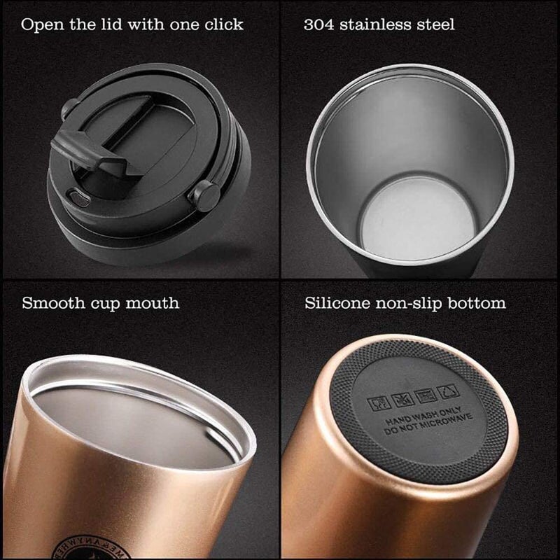 FYCAN Stainless Steel 500ML Coffee Mug Insulated Coffee Cups Double Walled Travel Mug Vacuum Insulation with Leakproof Lid Reusable Thermal Cup for Hot Cold Drinks Coffee Tea Beer - Image 5