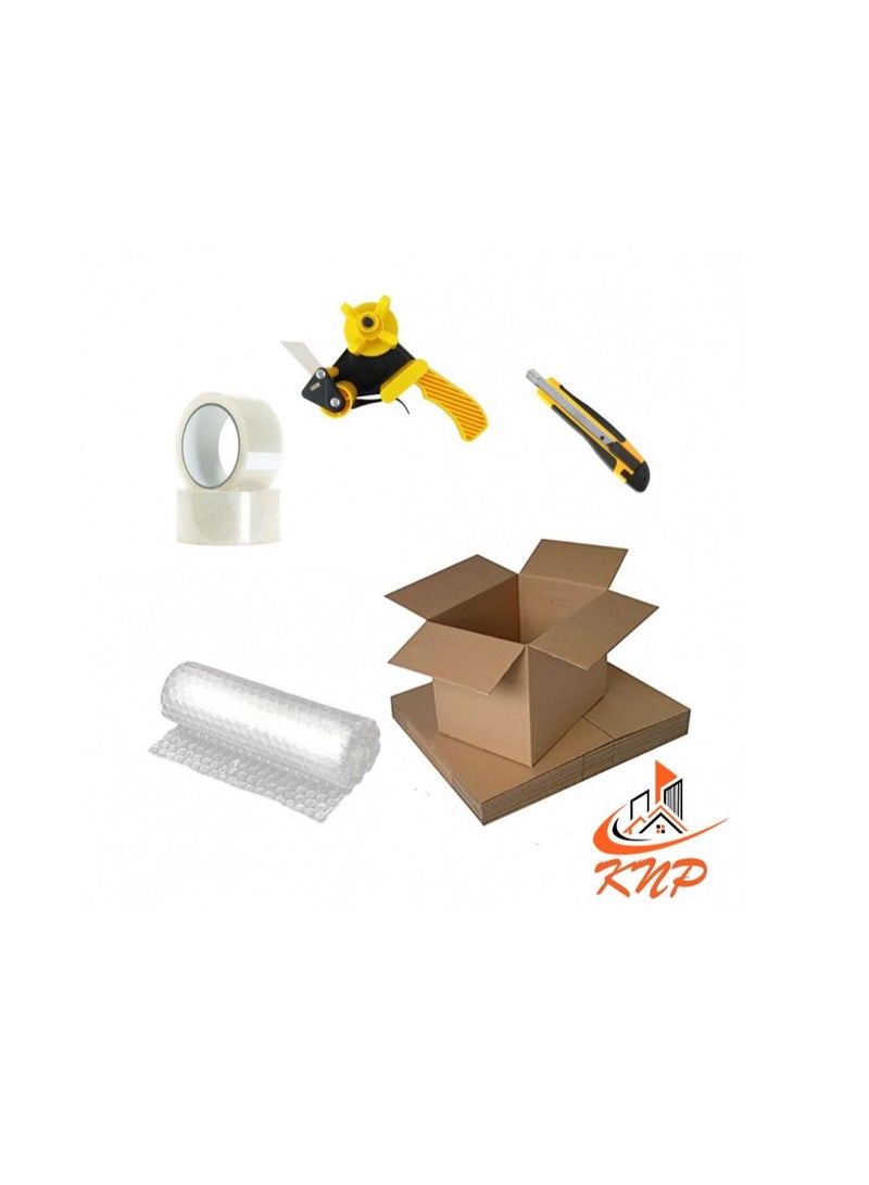 KNP Moving Lite Pack  Air Bubble Wrap Roll Dimension-150cm x 5m,  Clear Tape 2" (50mm), Packing Tape Dispenser,  Utility Cutter Knife (18mm), Cardboard Carton Box (45cm x 45cm x 70cm) Quantity-5 Pack - Image 3
