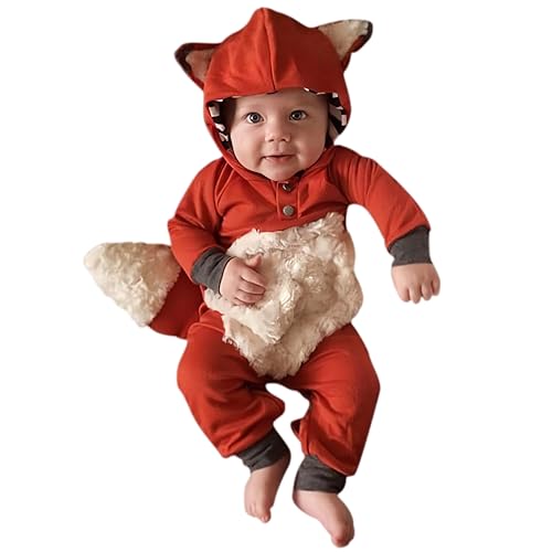 Noubeau Newborn Baby Girl Boy Halloween Cosplay Cartoon Fox Coat Fur Bodysuit Jumpsuit Hooded Playsuit Romper Outfit (12-18 Months) - Image 1