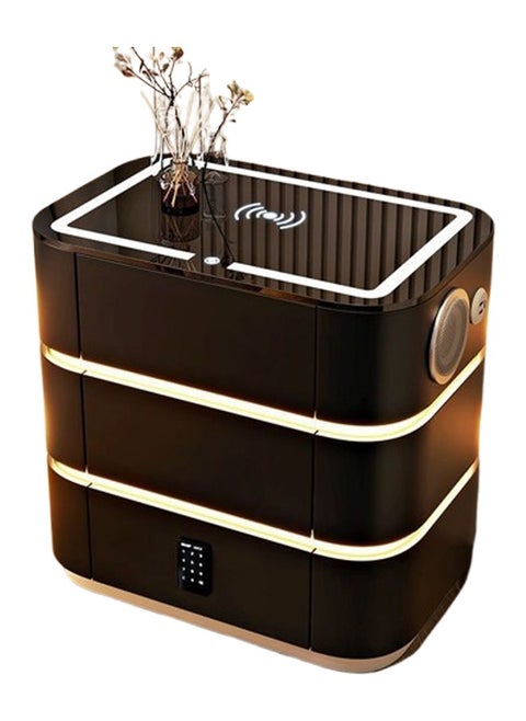 Multifunctional Three drawers Bedside Table with LED Lighting, Wireless Charging, Password Lock, Speaker and USB Port