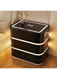 keke Multifunctional Three drawers Bedside Table with LED Lighting, Wireless Charging, Password Lock, Speaker and USB Port  - Image 2