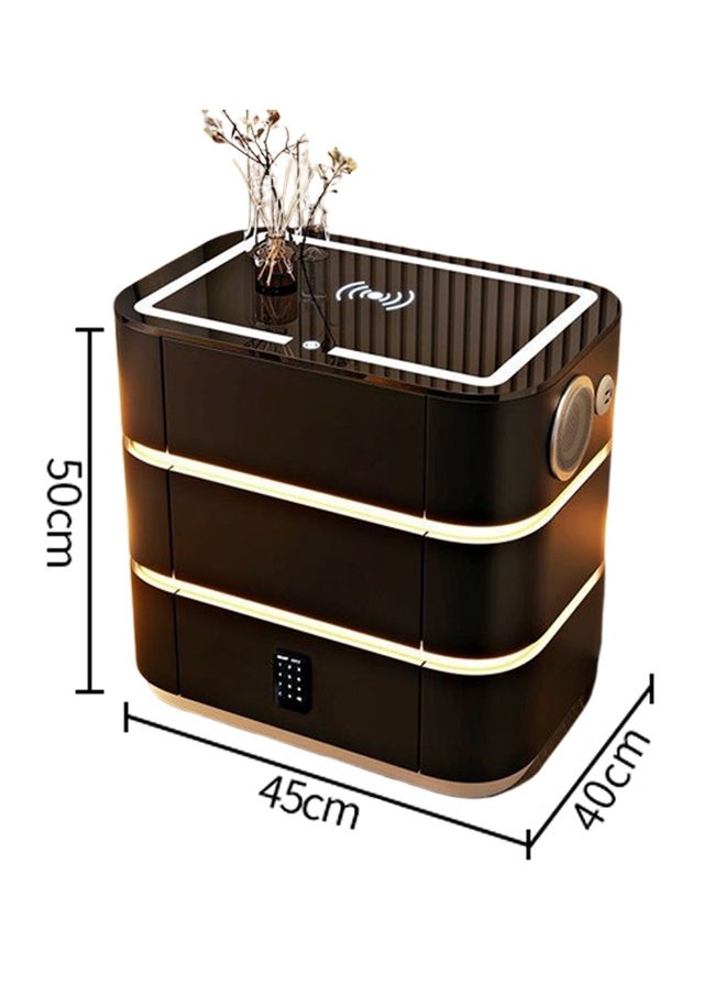 keke - Multifunctional Three drawers Bedside Table with LED Lighting, Wireless Charging, Password Lock, Speaker and USB Port - Image 1